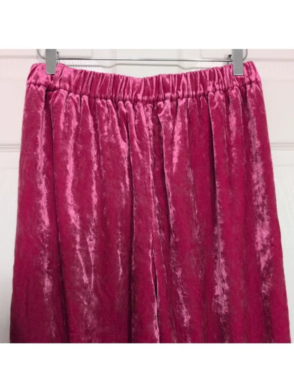 J Crew Velvet Pants Womens Size 8 Magenta Pink Pull On High Waisted Straight Leg